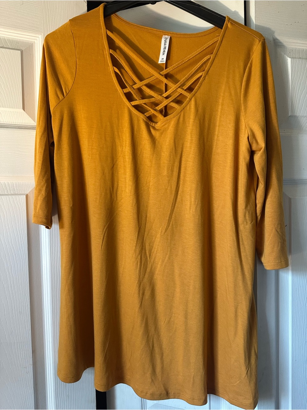 Zenana Outfitters Mustard Yellow Crisscross V-Neck Tunic